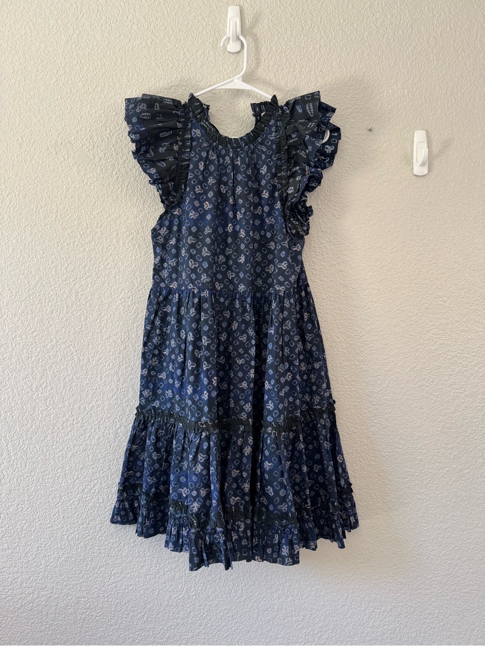 Ulla Johnson Blue Floral Ruffle Midi Dress Size 4 Boho Cotton EUC Cottagecore - Picture 4 of 9